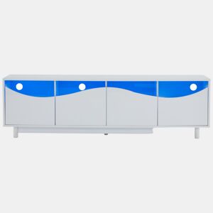 Móvel de TV 175x38x51 cm - Design curvo, porta em vidro temperado, iluminação LED, para sala e quarto - Branco