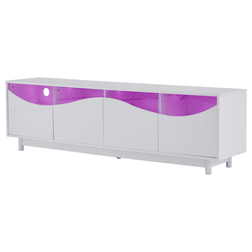 Móvel de TV 175x38x51 cm - Design curvo, porta em vidro temperado, iluminação LED, para sala e quarto - Branco Móvel de TV 175x38x51 cm - Design curvo, porta em vidro temperado, iluminação LED, para sala e quarto - Branco
