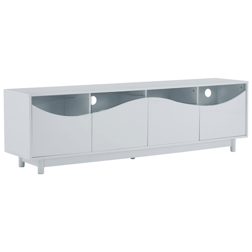 Móvel de TV 175x38x51 cm - Design curvo, porta em vidro temperado, iluminação LED, para sala e quarto - Branco Móvel de TV 175x38x51 cm - Design curvo, porta em vidro temperado, iluminação LED, para sala e quarto - Branco