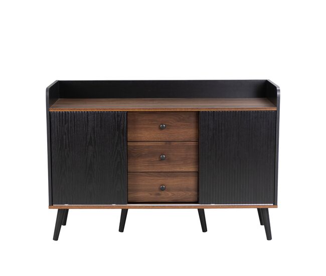 Aparador de panel de partículas con 2 puertas y 3 cajones,negro+natural