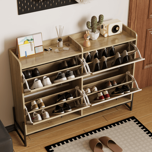 Sapateira de painel de partículas com 4 tabuleiros,natural