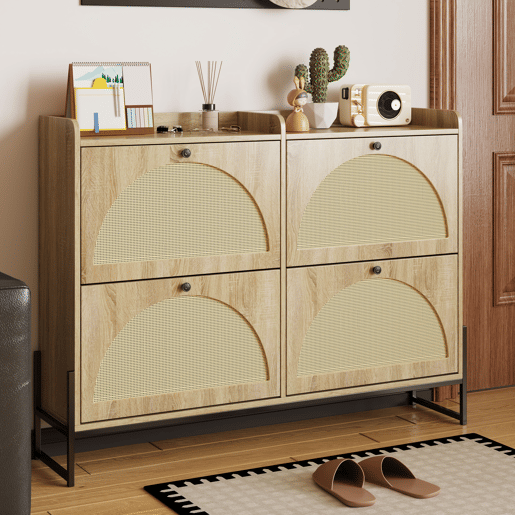 Sapateira de painel de partículas com 4 tabuleiros,natural