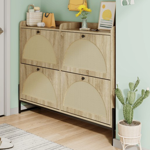 Sapateira de painel de partículas com 4 tabuleiros,natural
