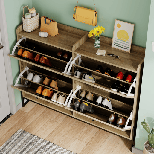 Sapateira de painel de partículas com 4 tabuleiros,natural