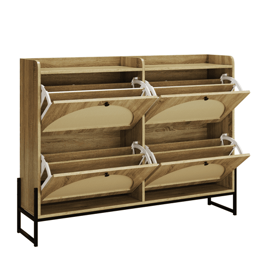 Sapateira de painel de partículas com 4 tabuleiros,natural