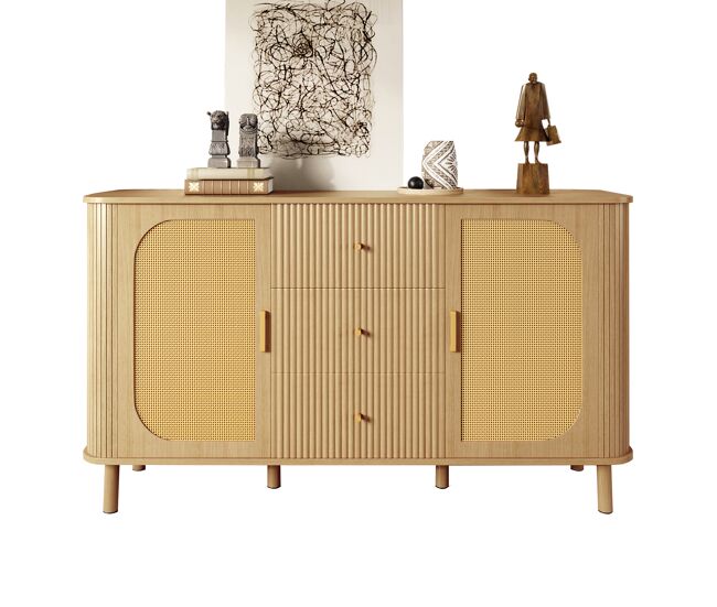 Aparador de mdf con 2 puertas y 3 cajones,natural