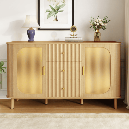 Aparador de mdf com 2 portas e 3 gavetas,natural