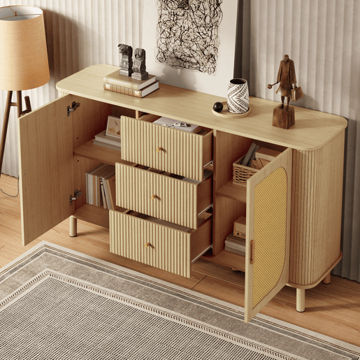 Aparador de mdf com 2 portas e 3 gavetas,natural