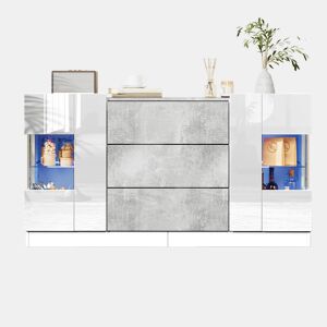 Aparador de mdf com 2 portas e 3 gavetas,branco+cinza