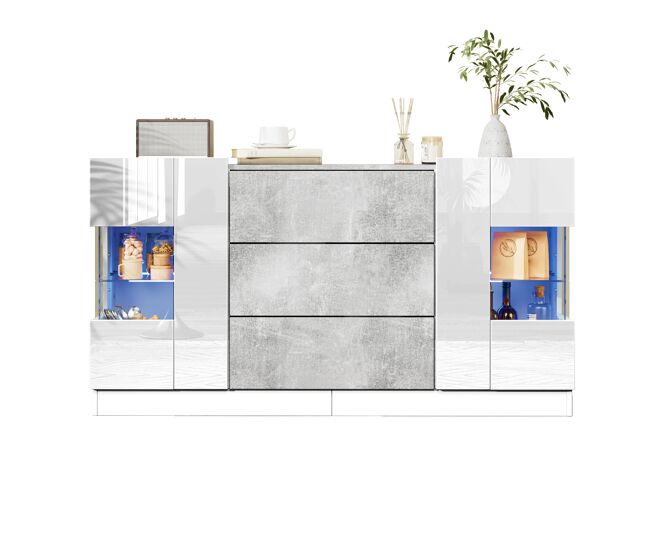 Aparador de mdf con 2 puertas y 3 cajones,blanco+gris