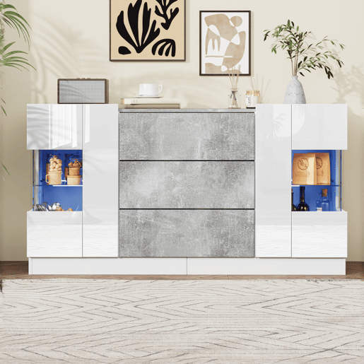Aparador de mdf com 2 portas e 3 gavetas,branco+cinza