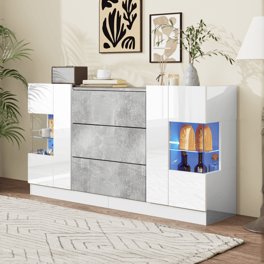 Aparador de mdf com 2 portas e 3 gavetas,branco+cinza