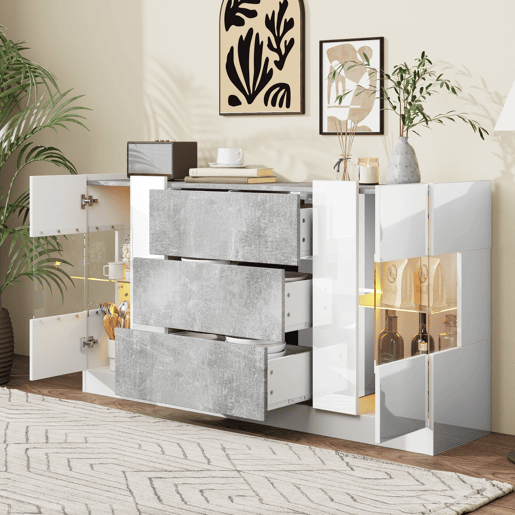 Aparador de mdf com 2 portas e 3 gavetas,branco+cinza