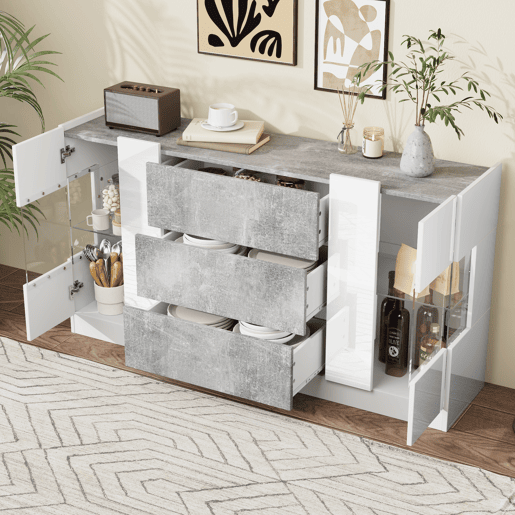 Aparador de mdf com 2 portas e 3 gavetas,branco+cinza