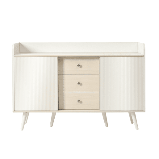 Aparador de mdf com 2 portas e 3 gavetas,branco+natural