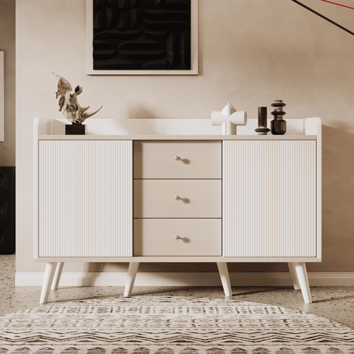 Aparador de mdf com 2 portas e 3 gavetas,branco+natural