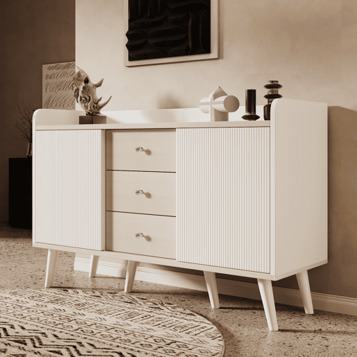Aparador de mdf com 2 portas e 3 gavetas,branco+natural