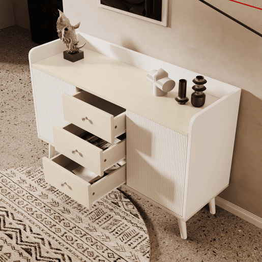 Aparador de mdf com 2 portas e 3 gavetas,branco+natural