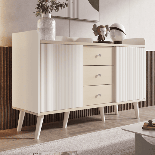 Aparador de mdf com 2 portas e 3 gavetas,branco+natural