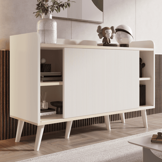 Aparador de mdf com 2 portas e 3 gavetas,branco+natural