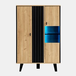 Aparador de painel de partículas com 2 portas e luz led,natural+preto