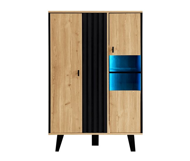Aparador de panel de partículas con 2 puertas y luz led,natural+negro