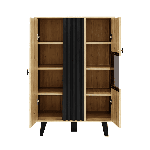 Aparador de painel de partículas com 2 portas e luz led,natural+preto