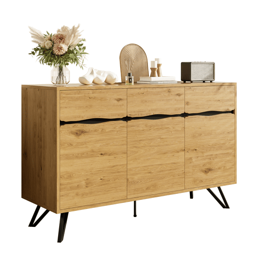 Aparador de painel de partículas com 3 portas,natural Aparador de painel de partículas com 3 portas,natural