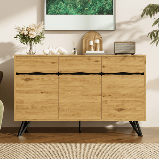 Aparador de painel de partículas com 3 portas,natural Aparador de painel de partículas com 3 portas,natural