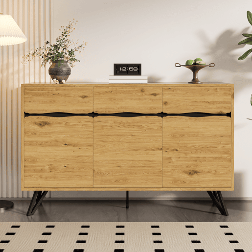 Aparador de painel de partículas com 3 portas,natural Aparador de painel de partículas com 3 portas,natural