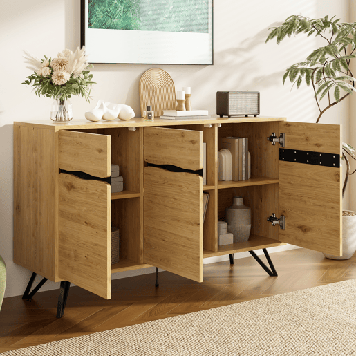 Aparador de painel de partículas com 3 portas,natural Aparador de painel de partículas com 3 portas,natural