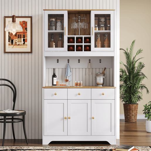 Armário de cozinha de mdf com 5 portas e 3 gavetas,branco+natural