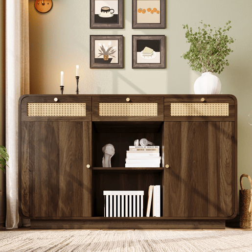 Aparador de mdf e painel de partÃculas com 2 portas e 3 gavetas,noz Aparador de mdf e painel de partÃculas com 2 portas e 3 gavetas,noz