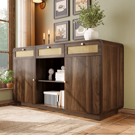 Aparador de mdf e painel de partÃculas com 2 portas e 3 gavetas,noz Aparador de mdf e painel de partÃculas com 2 portas e 3 gavetas,noz