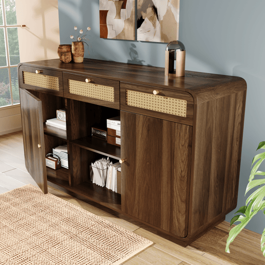 Aparador de mdf e painel de partÃculas com 2 portas e 3 gavetas,noz Aparador de mdf e painel de partÃculas com 2 portas e 3 gavetas,noz