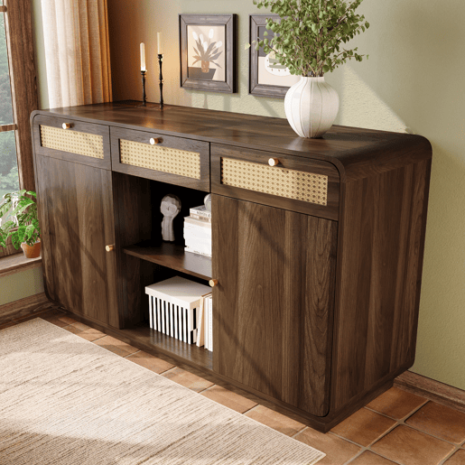 Aparador de mdf e painel de partÃculas com 2 portas e 3 gavetas,noz Aparador de mdf e painel de partÃculas com 2 portas e 3 gavetas,noz