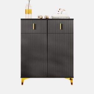 Aparador de painel de partículas com 2 portas e 2 gavetas,preto