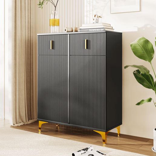 Aparador de painel de partículas com 2 portas e 2 gavetas,preto