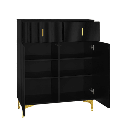 Aparador de painel de partículas com 2 portas e 2 gavetas,preto