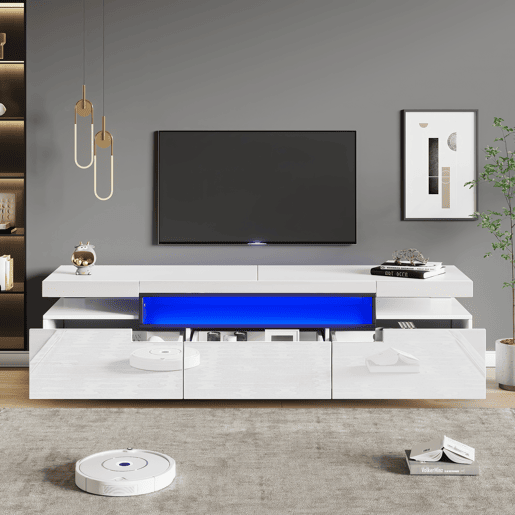 Móvel para TV 160x39x42 cm - Branco com iluminação LED de 16 cores - Para TVs de até 70 polegadas - Inclui 3 gavetas