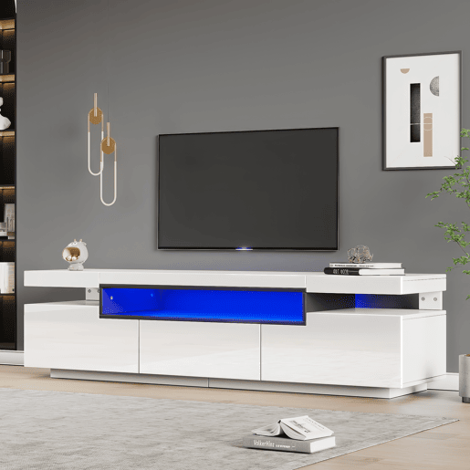 Móvel para TV 160x39x42 cm - Branco com iluminação LED de 16 cores - Para TVs de até 70 polegadas - Inclui 3 gavetas