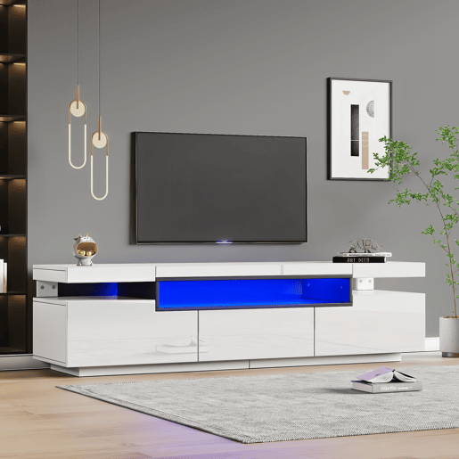 Móvel para TV 160x39x42 cm - Branco com iluminação LED de 16 cores - Para TVs de até 70 polegadas - Inclui 3 gavetas