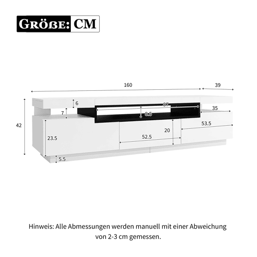 Móvel para TV 160x39x42 cm - Branco com iluminação LED de 16 cores - Para TVs de até 70 polegadas - Inclui 3 gavetas