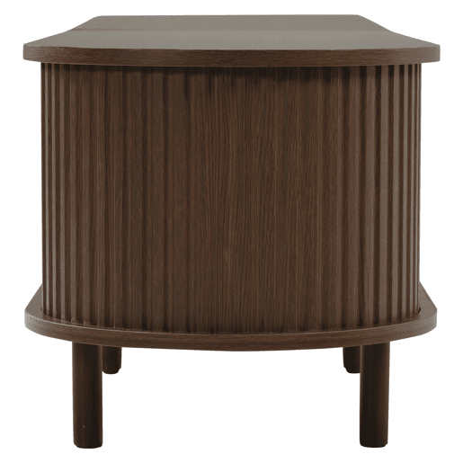 Móvel de TV ovalado 180 cm - Design em rattan, MDF, pés ajustáveis, capacidade para 30 kg - Nogueira escura
