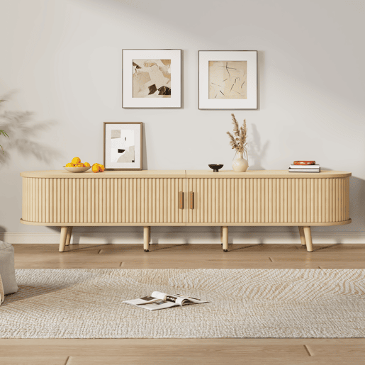 Móvel de TV 175x40x42 cm - Com arrumação, 2 gavetas, superfície redonda, madeira MDF - Cor madeira