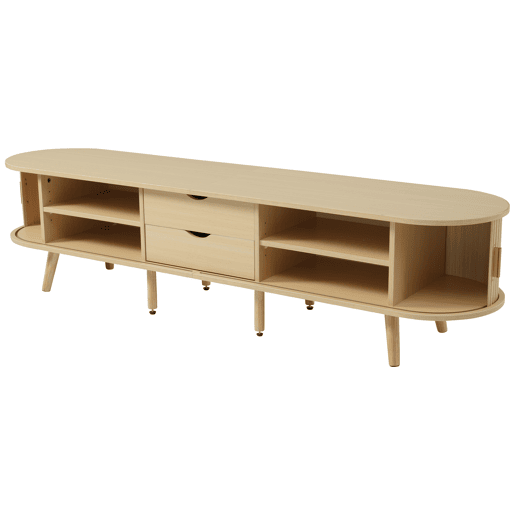 Móvel de TV 175x40x42 cm - Com arrumação, 2 gavetas, superfície redonda, madeira MDF - Cor madeira