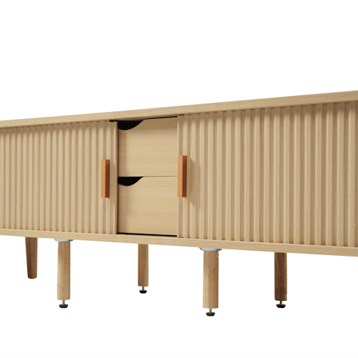 Móvel de TV 175x40x42 cm - Com arrumação, 2 gavetas, superfície redonda, madeira MDF - Cor madeira