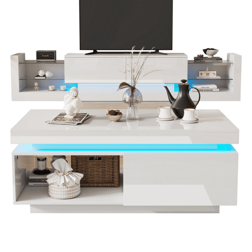 Conjunto de móveis para TV com alto brilho - Móvel para TV + mesa de sala, conjunto para parede da sala, móvel para TV com alto brilho, branco Conjunto de móveis para TV com alto brilho - Móvel para TV + mesa de sala, conjunto para parede da sala, móvel para TV com alto brilho, branco