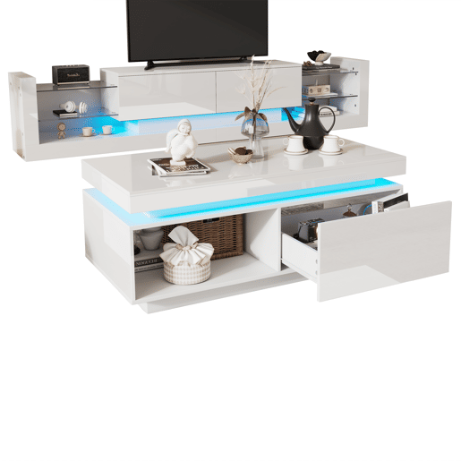 Conjunto de móveis para TV com alto brilho - Móvel para TV + mesa de sala, conjunto para parede da sala, móvel para TV com alto brilho, branco Conjunto de móveis para TV com alto brilho - Móvel para TV + mesa de sala, conjunto para parede da sala, móvel para TV com alto brilho, branco