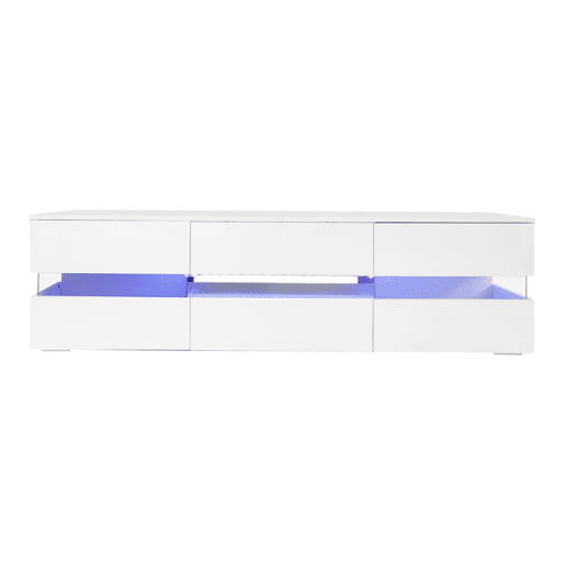 Móvel de TV moderno 160x39x45 cm - Com iluminação LED, 2 portas, 1 gaveta, prateleira aberta, adequado para TV de 70 polegadas - Branco